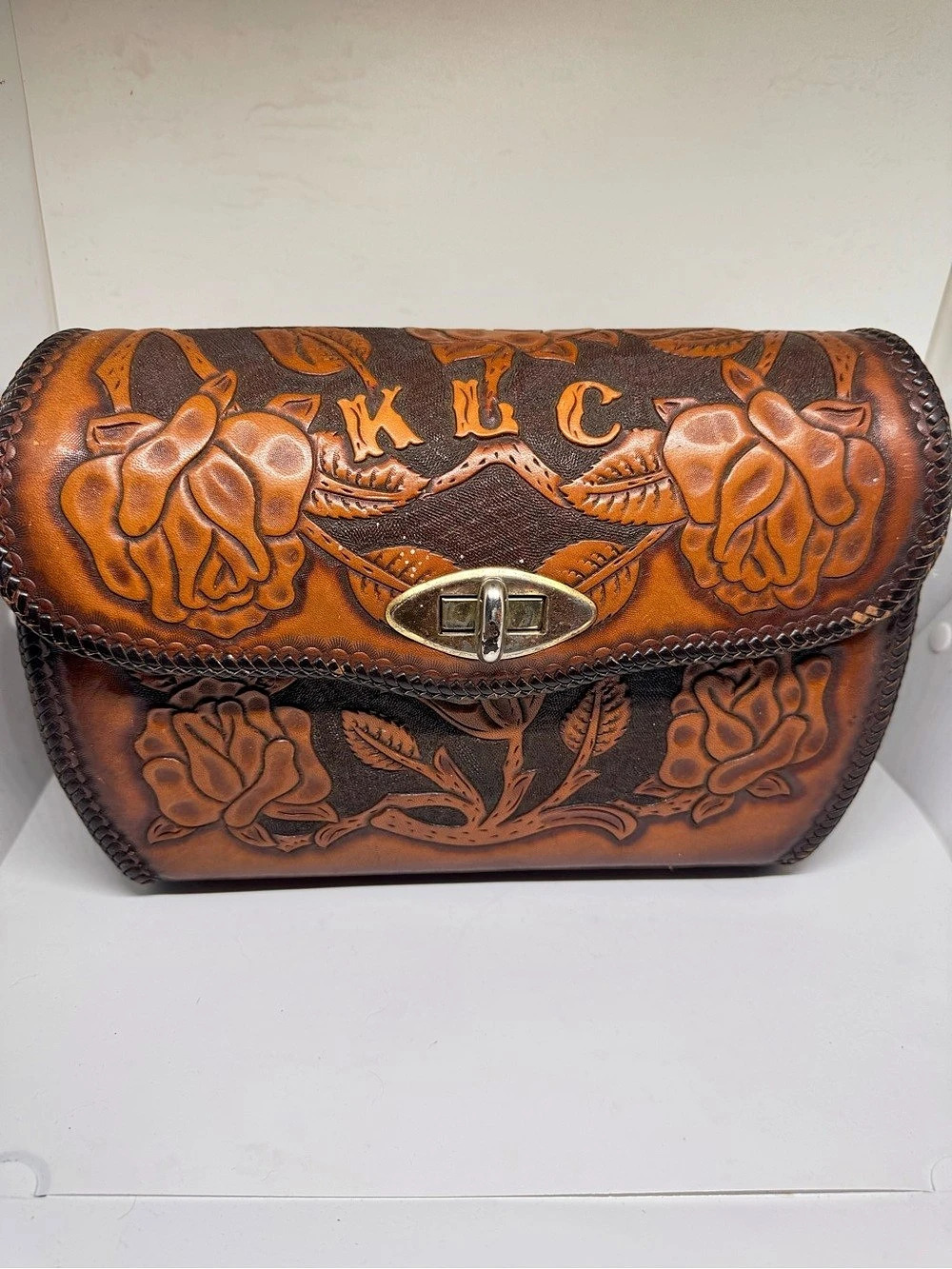 Brown Tooled Floral Vintage Leather Purse